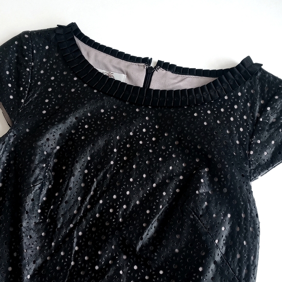 Ivy & Blu Women's Black Cut Out Vegan Leather Wiggle Shift Cap Sleeve Dress 4 - Picture 2 of 15